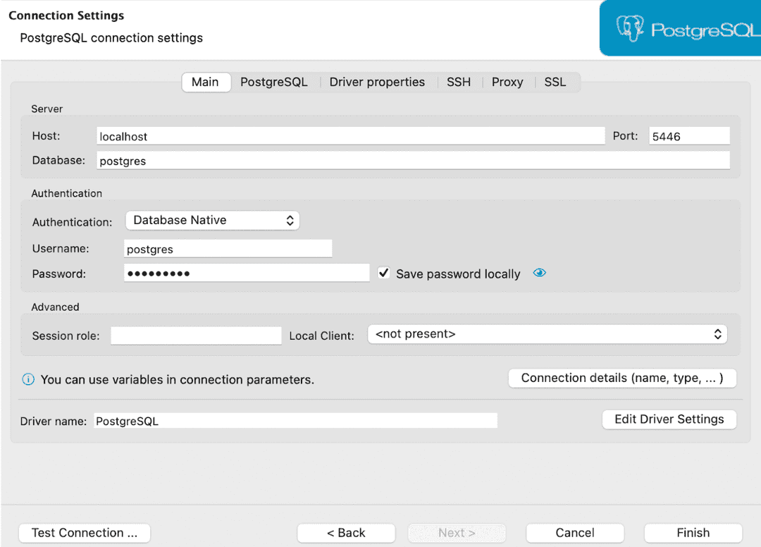 Connection Information for PostgreSQL instance